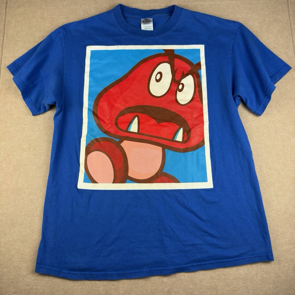 Y2K Nintendo Super Princess Peach‎ T-Shirt Men's L Blue Goomba Graphic Retro USA